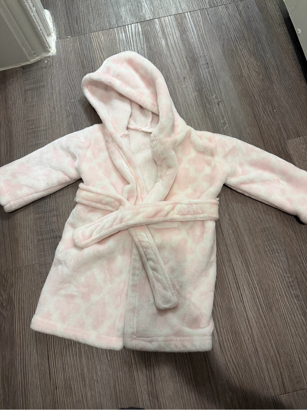 Plush Hooded Pink Kids Robe with Belt- 12M+